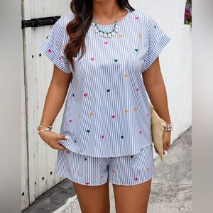 Striped Short Sleeve Top and Shorts Set